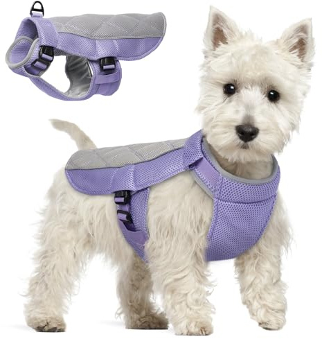 Kyljacka för Hund, Bekväm Kylande Hundjacka Reflekterande Kylväst för Hund Andningsbar Hundjacka med Sele för Varma Sommardagar, Lavendel M