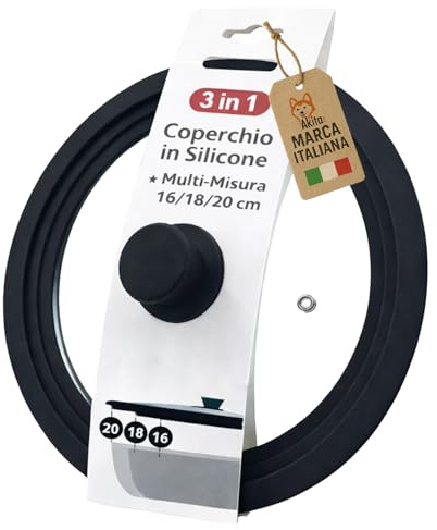 AkitaInk Coperchio Universale in Vetro con Bordo in Silicone - Per Pentole e Padelle - Resistente al Calore - Varianti 16-18-20/22-24-26/28-30-32 cm (DIAMETRO 16, 18, 20 CM)