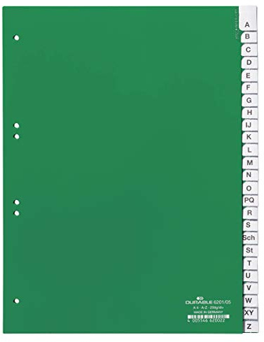 Durable 620005 Index Sets with Pre-Inserted Printed Inserts A-Z 20, grön