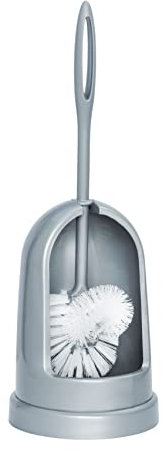 WENKO WC-Garnitur Standard, dekorativer WC-Bürstenhalter ideal für Bad & Gäste-WC, Garnitur Inkl. weißer WC-Bürste mit zusätzlicher Randreiniger-Bürste, aus Kunststoff gefertigt, Ø 12 x 39 cm, Grau