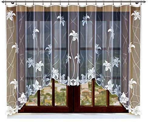 Birsppy Haft® Gardine; Store; Vorhang transparent, elegant weiß, Kräuselband 160x300 cm
