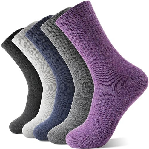 Sandsuced Damen Thermosocken Wollsocken Merino Warme Dicke Wolle Geschenke Socken Wandersocken Wintersocken Thermo für Damen 5 Paar (Einfarbig B.)