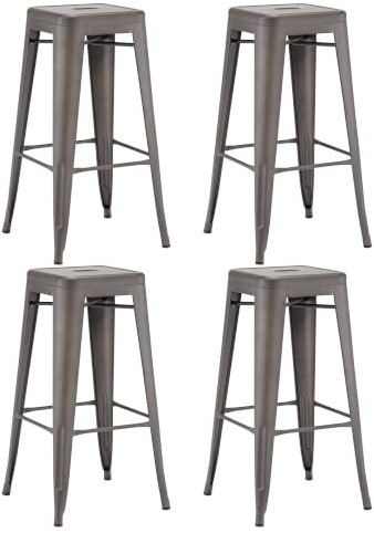 Duhome Taburete de Bar Industrial Silla de Comedor Juego de 4 Taburetes Apilables Asiento Bistro Metálica para Cocina Restaurantes, Marrón metálico
