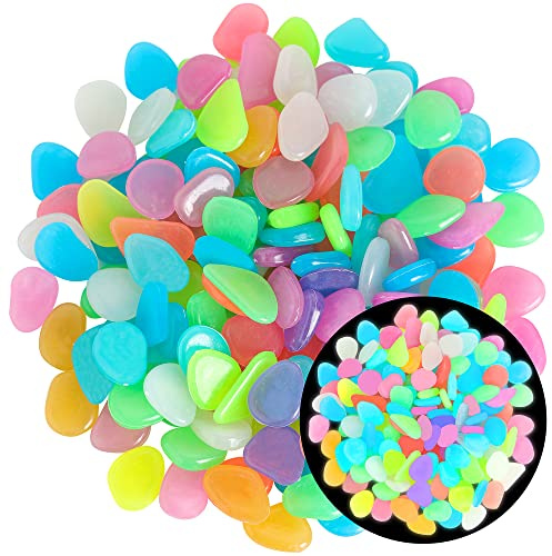 150 PCS Mixed Color Glow Rocks Luminous Stones Pebbles DIY Aquarium Garden