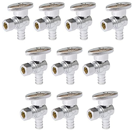 GUOFIS Angle Stop Valve,1/2 Inch Pex X 3/8 Inch OD Compression Angle Shut-off Valve with 1/4 Turn on/off (Pack of 10,ASTM F1807)(VALVE076-10Pack)