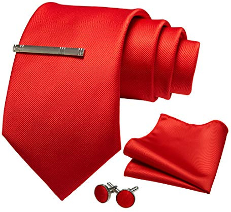 JEMYGINS Hommes Cravate Extra Longue de 9cm de Large avec Pochette et Pince à Cravate - Ensemble Idéal pour Mariages et Fêtes rouge