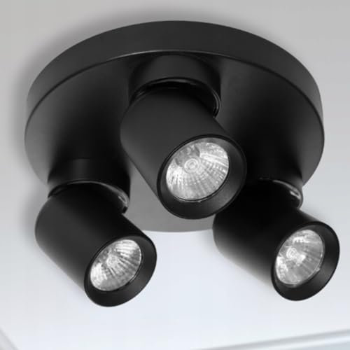 Miratic Plafoniera Soffitto Lampada da Parete Sorgente Luminosa Sostituibile GU10 max.12W (lampadine non incluse) (base rotonda - 3 teste, nero)