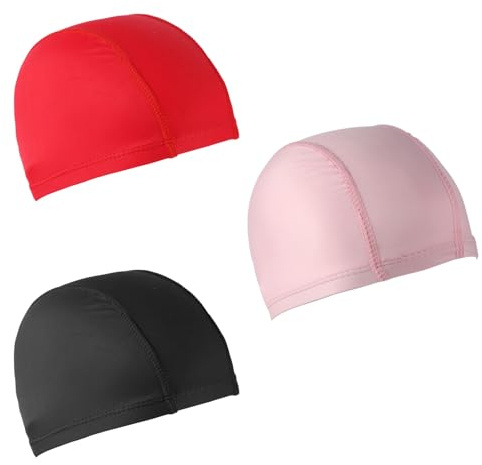 3pz Cuffie da Nuoto Elastiche, Cuffie da Nuoto Unisex Cuffie da Bagno Antiscivolo Cappello da Piscina per Donne Uomini Bambini Ragazzi Ragazze Capelli Lunghi e Corti (Nero, Rosso, Rosa)
