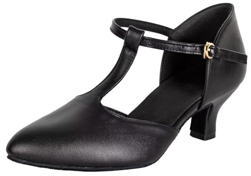Asyusyu Character Dance Shoes Women Black Character Shoes Low Heel Ladies Dance Shoes for Ballroom Latin Salsa-4 UK