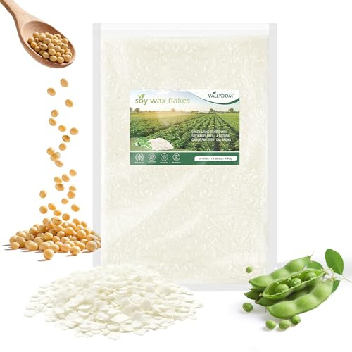 VALLDOM 450g Soy Wax for Candle Making: Premium Pure Soy Wax Flakes, Organic, No Additives, Long Burn Time, Perfect for Scented Candles, Tealights, Craft Candles, and More - Ideal for Candle Makers