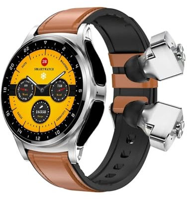 Ethelred Smart Watch GT66 TWS 2 en 1 Earbuds Wireless Headset Mujeres Bluetooth Llamada Frecuencia Cardíaca Rastreador de Auriculares Smartwatch (Cuero Marrón)