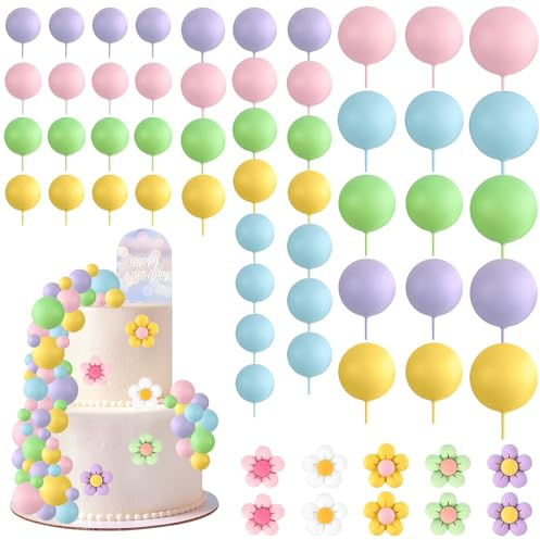 Palline Decorative per Torte, 61 Pezzi Decorazioni Torta Compleanno Boho Cake Topper Mini Palloncini in Schiuma Topper Torta,Palline per Decorare Torte per Anniversario,Matrimonio, Baby Shower (A)