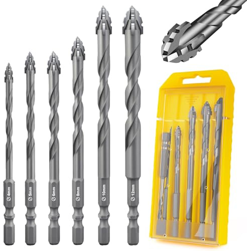 Flintronic 6 Piezas Brocas Porcelanico, Broca Ceramica Ø 4-12 mm, Taladro Excéntrico, Taladro de Vidrio con Vástago Hexagonal, para Madera Plástico Albañilería Baldosa Cerámica Vidrio Hormigón