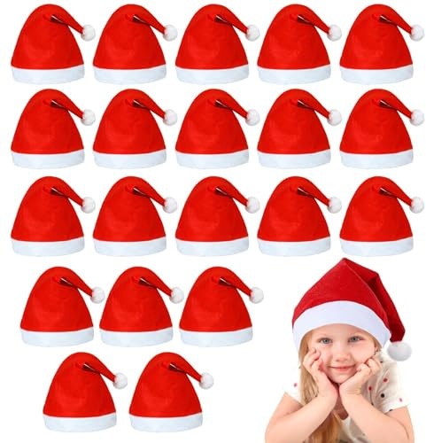 YUVATERA 20 Piezas Gorros para Navidad,Gorros Navidad Adulto,Gorro de Papá Noel de Felpa Suave,Sombrero Navideño Rojo,Gorro de Papá noel Unisex (20)