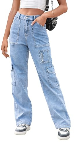 IVIR Cargo Pants Women High Waist Wide Leg Casual Pants with 7 Pockets Stretchy Drawstring Baggy Y2K Trousers