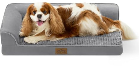 COZY KISS Orthopedic Dog Bed for Medium Small Size Dog, Dogs Crate Bed, L Shaped Foam Anti-Slip Bottom Pet Cat Sofa with Washable Removable Cover, Suitable for Pet Up to 40 lbs, 30x20x6.5 inch, Grey
