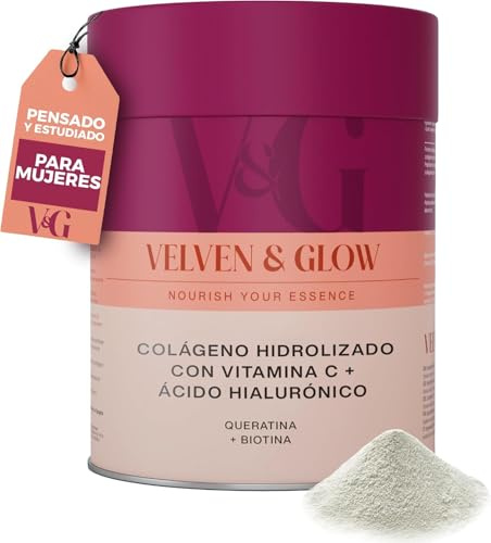 Colageno Hidrolizado con Vitamina C + Acido Hialuronico + Biotina + Queratina 300g Polvo Sin Sabor Piel Cara Articulaciones Cabello Uñas Peptidos Alta Absorcion Collagen Peptides Powder Velven & Glow
