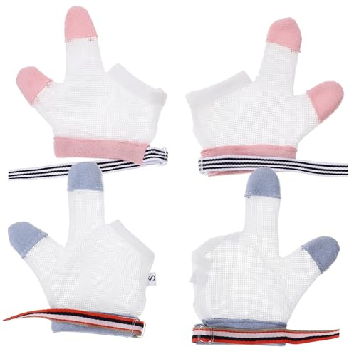 Vaguelly 2 paia Guanti Antisucchio per Ragazzo Ragazza Protezione Dita con Coulisse Guanti in Tessuto Delicato per Fermare Succhiamento Mordicchiare Colori Blu e Rosa per Casa e Esterni