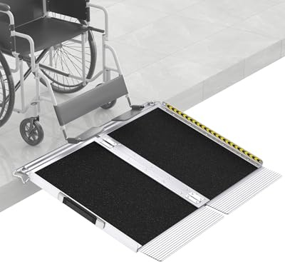 FACHNUO - Rampa per sedia a rotelle per gradini di casa, rampa portatile pieghevole per porte con fondo autoregolante, maniglia in alluminio antiscivolo per handicap per ingresso domestico, capacità
