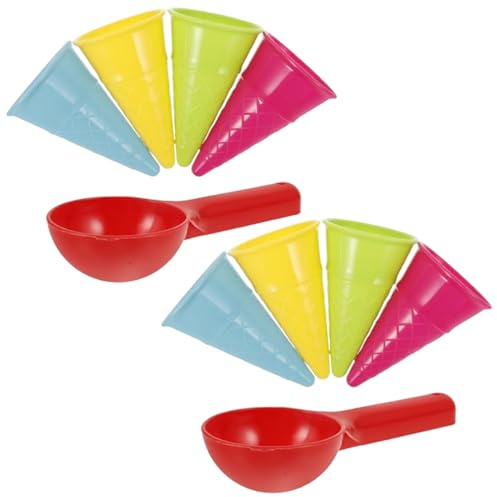 Pesoncarl 10 Uds. Juguetes Playa, Coloridos Juguetes plástico para Arena, Juego moldes para Conos y cucharas Helado educativos y Divertidos para niños, Amantes los postres.