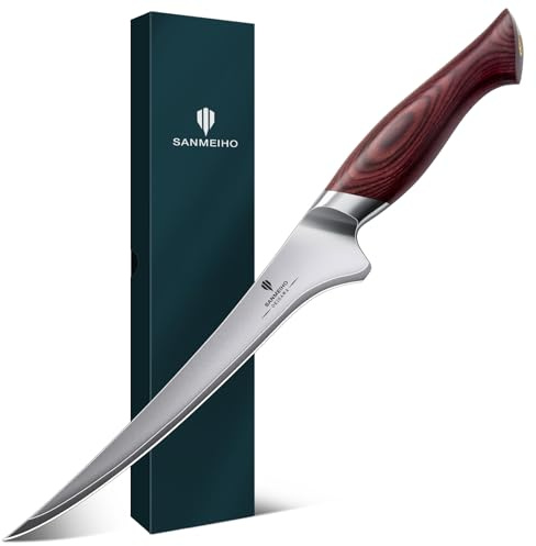 SANMEIHO Coltello per Sfilettare 18 cm, Coltello Affilato per Disossare il Pesce per Carne in Acciaio Giapponese 10Cr15Mov, Coltello da Cucina con Manico Ergonomico in Legno di Pakka