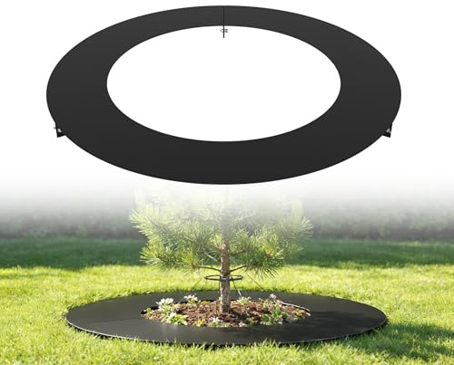 XMTECH Rund gräsmatta kant metall svart, trädring Ø 60 cm insida/90 cm utanför, klippkant för robotgräsklippare, trädskydd och planteringsring, trädgård och rabattkant