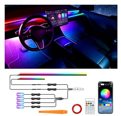Luces LED para interior de coche, iluminación ambiental para coche con control de aplicación, luces interiores RGB 6 en 1 para coche, kits de luces de atmósfera para coche con sincronización de música