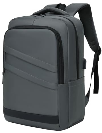 Shavont Laptopryggsäck 15,6 Tum Herr Dam med USB-Port, Lätt Arbetsryggsäck för Laptop, Stor Kapacitet för Resa, Universitet och Kontor (Grå) | Lätt ryggsäck med laptopfack, USB-anslutning och bagagebälte för kontor, pendling och affärsresor