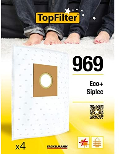 TopFilter 969, 4 sacs aspirateur pour Eco + et Siplec boîte de sacs d'aspiration en non-tissé, 4 sacs à poussière (30 x 26 x 0,1 cm), Blanc