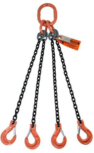 Advantage Rigging - Chain Sling - 3/8 x 10' Quad Leg with Sling Hooks - Grade 100