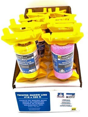 Chalk Line High Strength Polyethylene String Line Braided Bright BOX OF 12-250FT Each Builders line Bricklaying Tools, String Line Level Kit Builder Tools for Corner Concrete blocks Line Pins