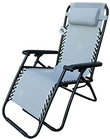 GARDENIA Relax Greek Sdraio Reclinabile Pieghevole Zero Gravity, Grigio Chiaro, 90x66x110 cm