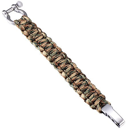 DonDon Uomo Bracciale Paracord di Sopravvivenza Bracciale Intrecciato Outdoor Acciaio Inossidabile Sabbia-Mimetico
