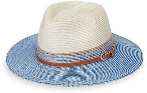 Wallaroo Women’s Petite Kristy Fedora (Ivory/Blue, Small) – UPF 50+ UV Sun Protection, Packable, Adjustable, Small Size – Fedora Sun Hat for Travel, Hiking, Outdoor Adventures, Spring & Summer