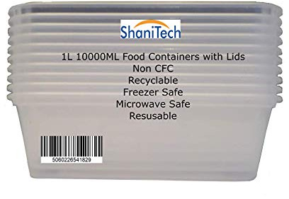 ShaniTech Pack of 10 Food Containers with Lids Heavy Duty Microwave & Freezer Safe Plastic Box Container (1000ML 1 Litre)