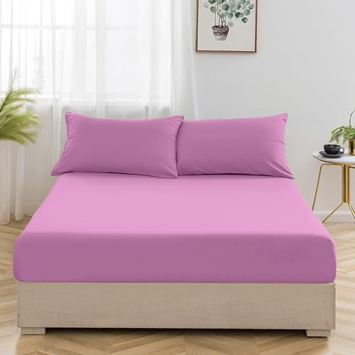 Oxford Homeware Purple Single Fitted Sheets -100% Brushed Microfibre 1800 Easy Care 25 cm Deep Single Bed Sheet - Shrinkage and Fade Resistance
