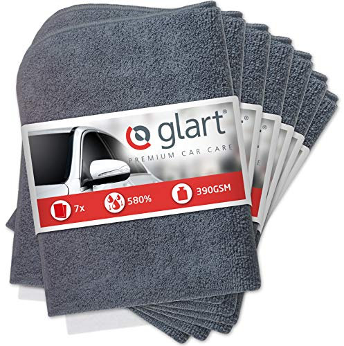 Glart 4747 Set de Serviettes en Microfibre pour Voiture - 7 pièces de 40x40 cm, Non Pelucheux & absorbants - pour Peinture, Verre, Jantes, Tableau de Bord, intérieur, Doux Kit d'entretien pour voitur