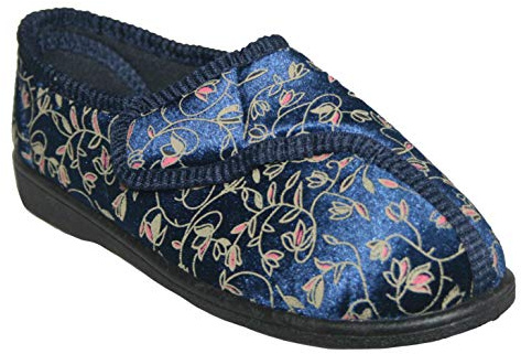 footloose.shoes Ladies Fully Washable Diabectic Touch Fastening Strap Shoe Slipper Sizes 3-8 (5, Navy Shoe, numeric_5)