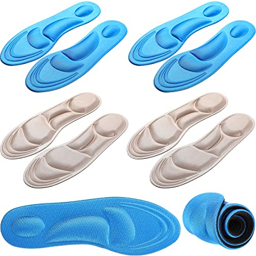 Jeere 4 Pairs Arch Support Insoles for Women, Memory Foam Cushion Shoe Inserts, Breathable High Heel Inserts, 5d Barefoot Comfort Shoe Pad for Massaging Arch Pain Relief(Beige, Blue)