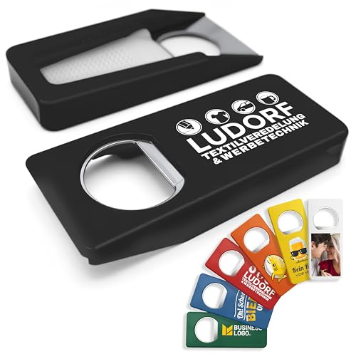 #teamludorf Flaschenöffner mit Verschluss - Personalisierte Flaschenöffner - 7 Farben - mit Bildern und Schrift bedruckbar (schwarz, 50)