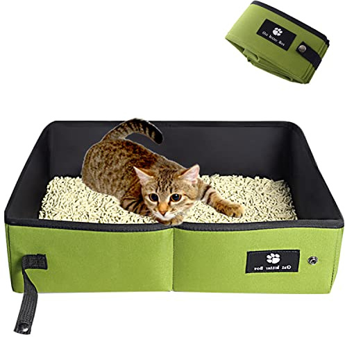 Litiere pour Chat Pliable - Bac à Litière Portable pour Chat, Doux, Durable et Imperméable Toilette Intérieur, Maison, Voyage, Camping, Vert, L, Grande Taille, 45 * 35cm