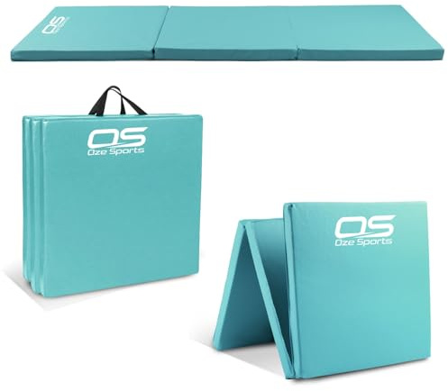Gymnastic Tumble Exercise Mat Non Slip PU Leather Surface High Density Polyether Material 6FT Long Tri Folding Crash With Carry Handles perfect for gymnastics yoga Pilates (Teal)