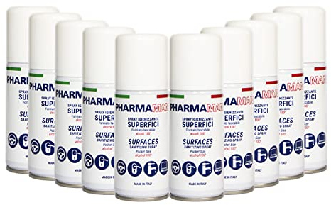 Pharmamani KIT 10 PEZZI SPRAY IGIENIZZANTE SUPERFICI da 100 ml. 100% Alcool, Efficacia immediata, Igienizza le Superfici al Contatto, Asciuga rapidamente. Profumo gradevole. Tascabile.