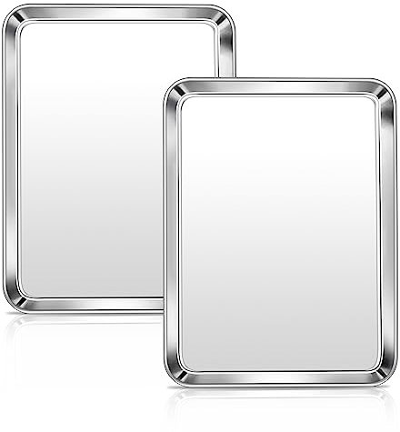 Backblech 2er Set, HaWare Edelstahl Kuchenblech Ofenblech, Rechteckig Fettpfanne Backofen für Backen Braten Servieren, 31,6x24,6x2,5 cm, Ungiftig & Gesund, Rostfrei & Spülmaschinenfest