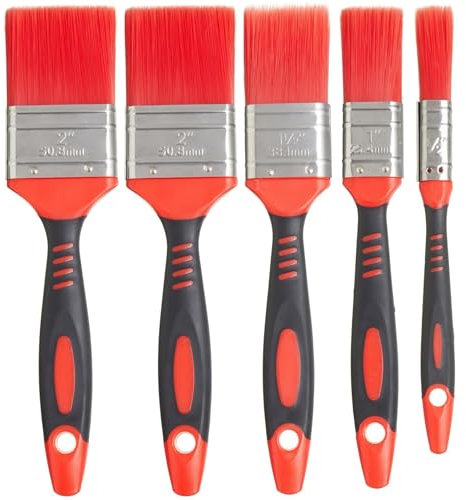Fit For The Job Ensemble de 5 pinceaux à Manche Souple sans Perte de Poils pour Une Finition Lisse avec peintures-émulsions à Aspect Brillant et satiné sur Les Murs, plafonds, Meubles, Bois et métal