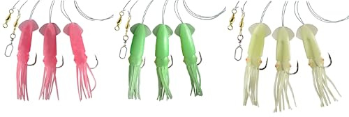 Set 3 Dorschvorfächer von Dega by Jenzi Gummi Octopus 3 Arme Leuchtend Tintenfisch Norwegen fertig montiert Länge 115cm, Schnurstärke 0,80mm, Hakengröße 7/0 (Set Mix)