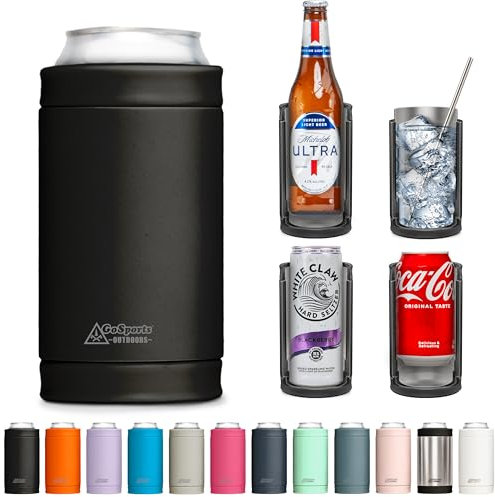 DUALIE 3 in 1 Insulated Can Cooler - Universal Size for 12 oz Cans, Slim Cans, and Bottles - Black
