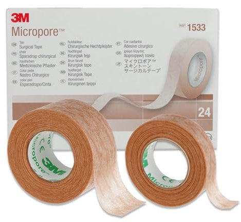 P-Beauty 3M Micropore Tape Vliespflaster Hautfarben mit Anwendungstipps by medizinisches Klebeband Wimpernverlängerung, Hautpflaster Hypoallergen, Atmungsaktiv, Wasserfest (2,5cmx9,14m, 1 Rolle)