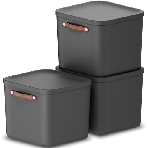 Rotho Maloja 3er-Set Aufbewahrungsbox mit Deckel 40l, Kunststoff, anthrazit, 40 (39.5 x 38.0 x 34.0 cm)