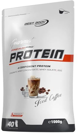 Best Body Nutrition Gourmet Premium Pro Protein Iced Coffee 1000g, 4 Komponenten Eiweißpulver mit Caseinat, Whey, Isolat, Eiprotein – Mehrkomponenten Protein, cremiger Shake